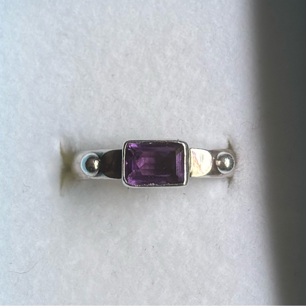 Vintage Amethyst Silver Ring with Bezel Setting